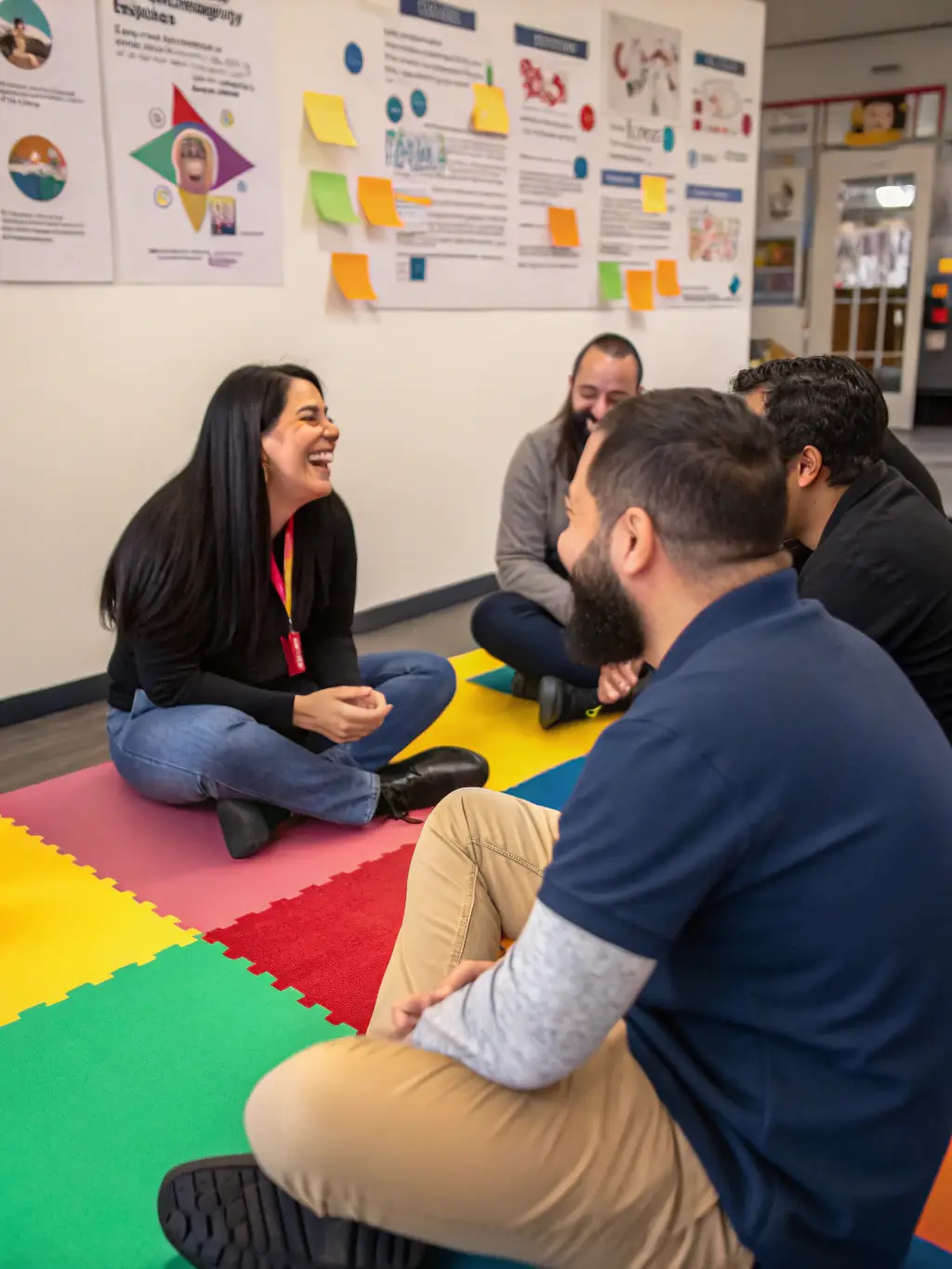 A diverse team of employees participating in a team-building activity, fostering collaboration and communication.